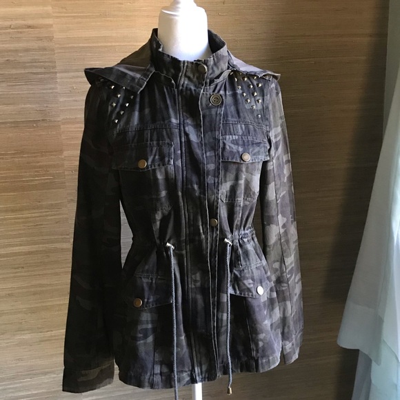 ZENANA Camouflage Print Jacket, Studded, Camo Jacket, Hooded, Zip-Up, 6 - Picture 1 of 15